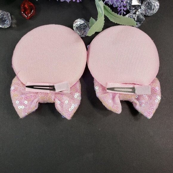 Minnie Mouse Ears Barretts Hair Bow Hair Clips Accessories Pink Sequins - Picture 5 of 8